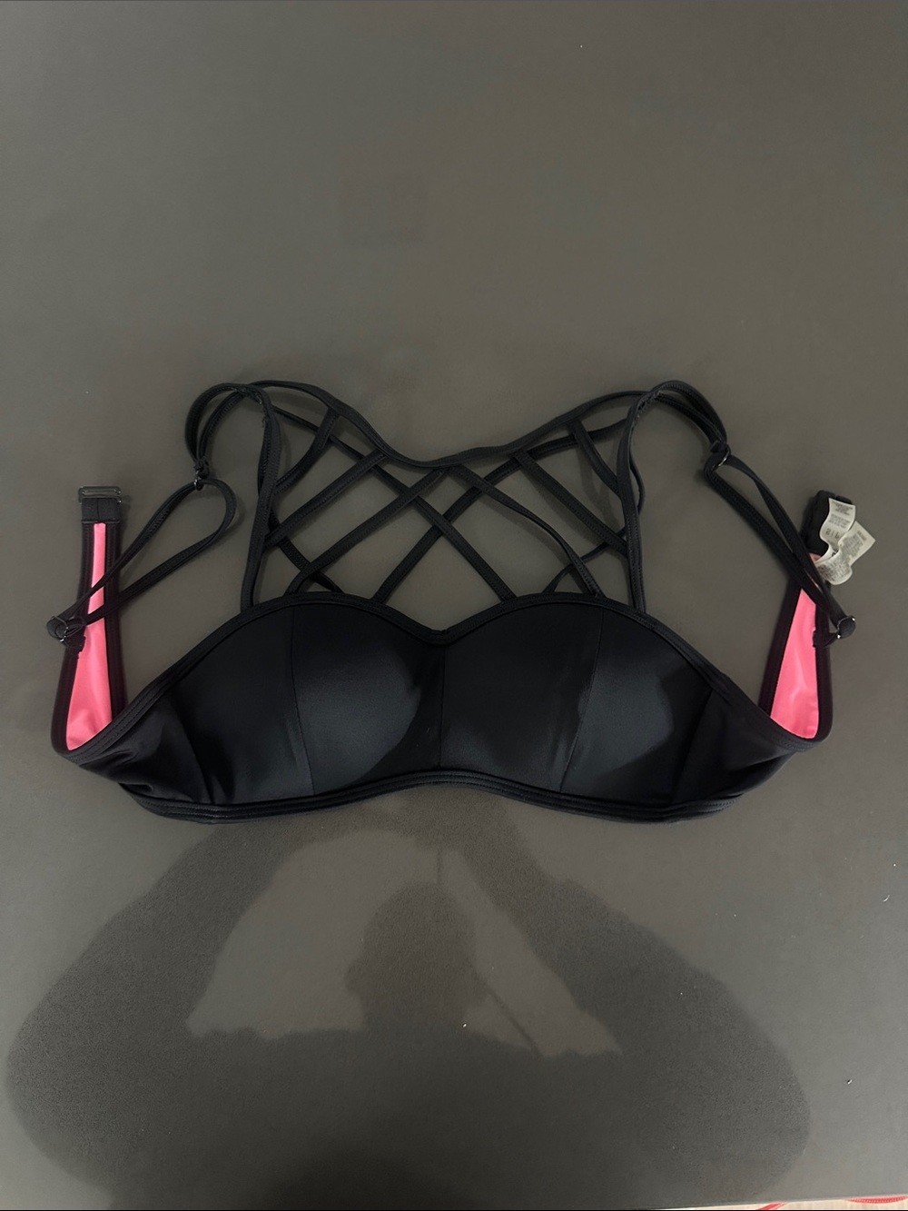 PINK Victoria's Secret Black Bandeau Bikini Top with Pink Trim